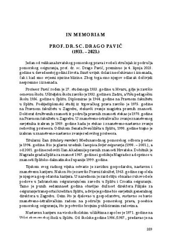 Prof. dr. sc. Drago Pavić (1933. - 2023.) : in memoriam / Ranka Petrinović