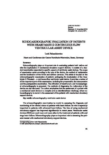 Echocardiographic evaluation of patients with Heart Mate II continuous flow ventricular assist device / Lech Paluszkiewicz