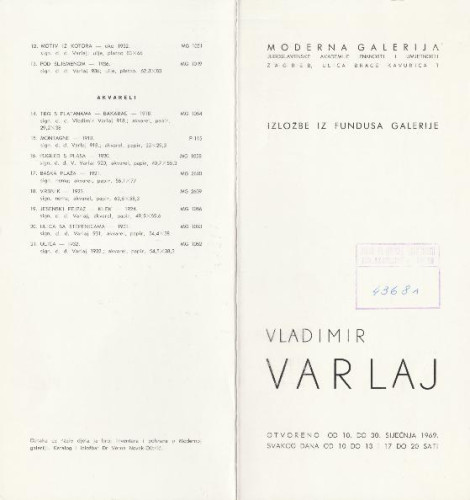 Vladimir Varlaj : Izložbe iz fundusa galerije