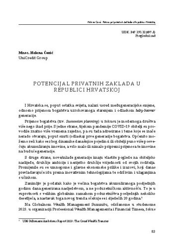 Potencijal privatnih zaklada u Republici Hrvatskoj / Helena Ćorić