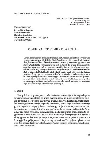 Povijesna toponimija Turopolja / Pavao Krmpotić