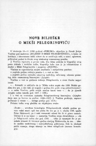 Nove bilješke o Mikši Pelegrinoviću / A. Kolendić, J. Vončina