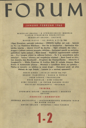 God. 4(1965), knj. 7, br. 1-2 / glavni i odgovorni urednik Ivo Frangeš