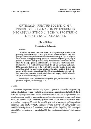 
Optimalni pristup bolesnicima visokog rizika nakon provedenog neoadjuvantnog liječenja trostruko negativnog raka dojke / Mario Nalbani