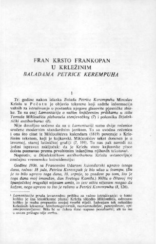 Fran Krsto Frankopan u Krležinim Baladama Petrice Kerempuha / Josip Vončina