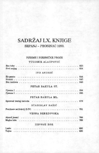 Sadržaj LX knjige : srpanj - prosinac 1990