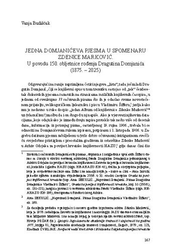 Jedna Domjanićeva pjesma u spomenaru Zdenke Marković : u povodu 150. obljetnice rođenja Dragutina Domjanića (1875. – 2025.) / Vanja Budišćak