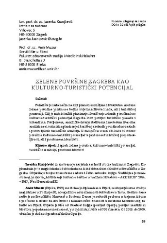 Zelene površine Zagreba kao kulturno-turistički potencijal / Jasenka Kranjčević, Amir Muzur
