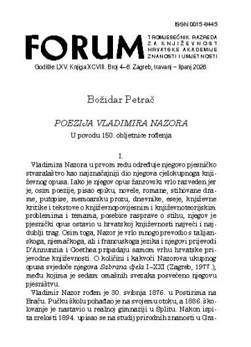 Poezija Vladimira Nazora : u povodu 150. obljetnice rođenja / Božidar Petrač