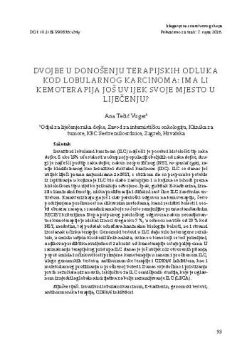 Dvojbe u donošenju terapijskih odluka kod lobularnog karcinoma: ima li kemoterapija još uvijek svoje mjesto u liječenju? / Ana Tečić Vuger