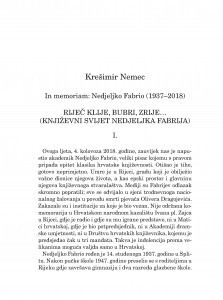Riječ klije, bubri, zrije... (književni svijet Nedjeljka Fabrija) : in memoriam: Nedjeljko Fabrio (1937-2018)