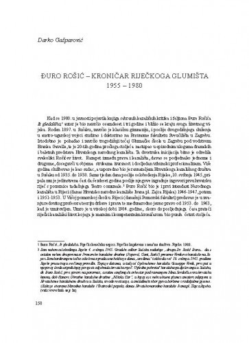 Đuro Rošić - kritički kroničar riječkoga glumišta 1955 - 1980 / Darko Gašparović
