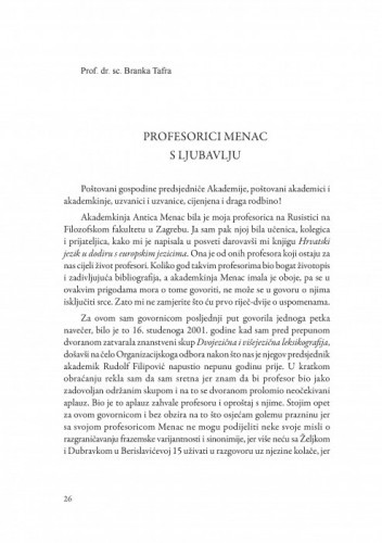 Profesorici Menac s ljubavlju / Branka Tafra