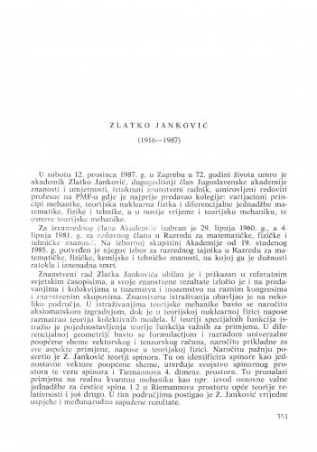 Zlatko Janković (1916-1987) : [nekrolozi] / Vladimir Matković