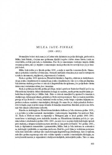 Milka Jauk-Pinhak (1939.-2013.) : [nekrolog] / August Kovačec