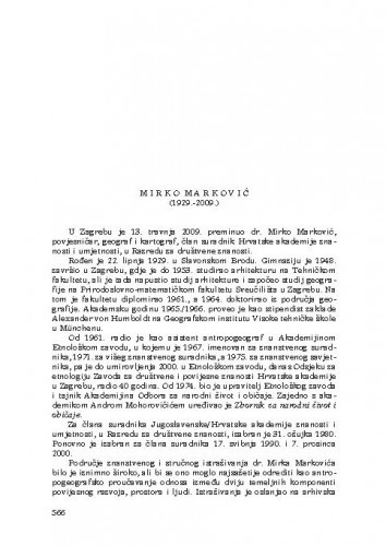 Mirko Marković (1929.-2009) : [nekrolog] / Tomislav Raukar
