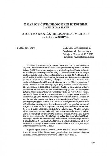 O Markovićevim filozofskim rukopisima u arhivima HAZU / Bojan Marotti
