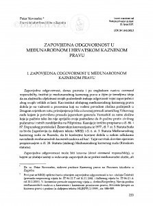 Zapovjedna odgovornost u međunarodnom i hrvatskom kaznenom pravu / Petar Novoselec