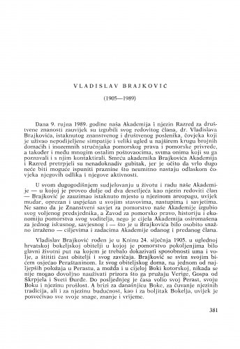 Vladislav Brajković (1905-1989) : [nekrolozi] / Vladimir Ibler