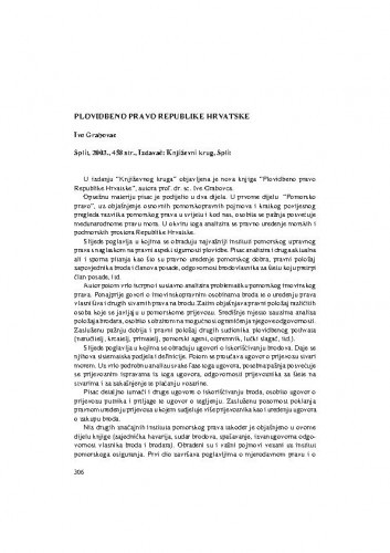 Plovidbeno pravo Republike Hrvatske (autor: I.Grabovac) (Split, Književni krug, 2003.) : [prikaz knjige] / Jasenko Marin