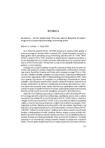 Znanstveno-stručno savjetovanje Pomorski zakonik Republike Hrvatske i druge novine iz područja pomorskog i prometnog prava, Brijuni, 31. svibnja - 1. lipnja 2005. godine : [izvješće] / Vesna Skorupan