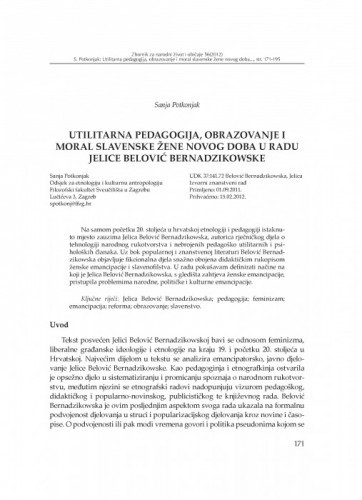 Utilitarna pedagogija, obrazovanje i moral slavenske žene novog doba u radu Jelice Belović Bernadzikowske / Sanja Potkonjak