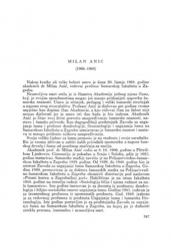 Milan Anić (1906-1968) : [nekrolog] / M. Vidaković