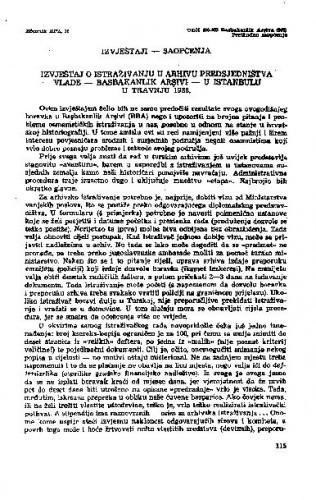 Izvještaj o istraživanju u Arhivu Predsjedništva vlade - Basbakanlik Arsivi - u Istambulu u travnju 1988. / Nenad Moačanin