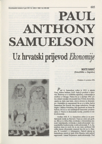 Paul Anthony Samuelson : uz hrvatski prijevod Ekonomije / Mate Babić