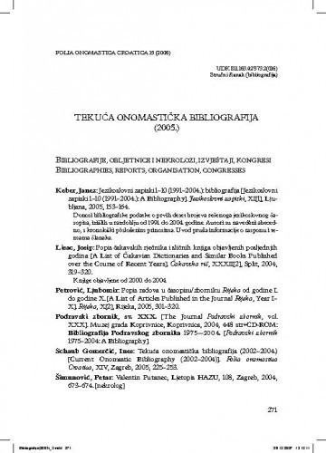 Tekuća onomastička bibliografija (2005.) / Martin Muhek