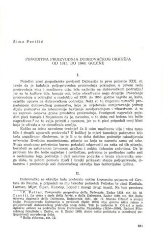 Prvobitna proizvodnja dubrovačkog okružja od 1815. do 1848. godine / Šime Peričić