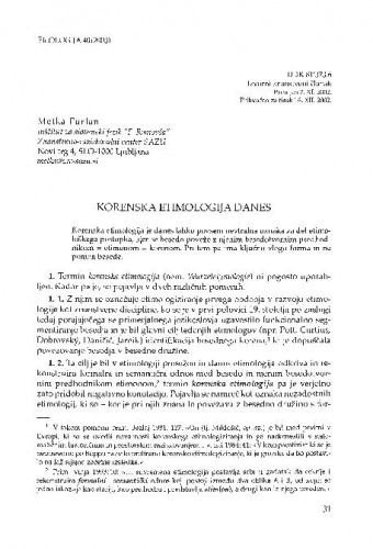 Korenska etimologija danes / Metka Furlan