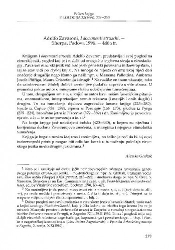 I documenti etruschi / Adolfo Zavaroni, Padova, 1996. / Alemko Gluhak