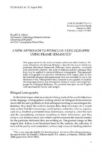 A new approach to bilingual lexicography using frame semantics / Beryl T. S. Atkins