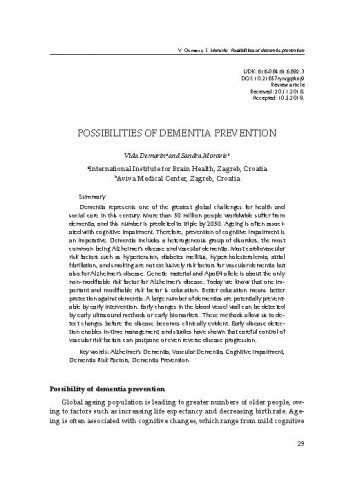 Possibilities of dementia prevention / Vida Demarin, Sandra Morović