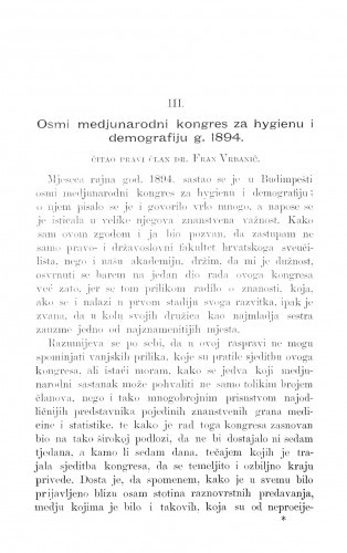 Osmi medjunarodni kongres za hygienu i demografiju g. 1894 / Fran Vrbanić