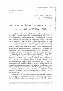 Agyich István kéziratos versei a Klimó Könyvtárban Pécs = Rukopisne pjesme Stjepana Adžića u Biskupijskoj knjižnici Klimo u Pečuhu / Zsófia T. Papp