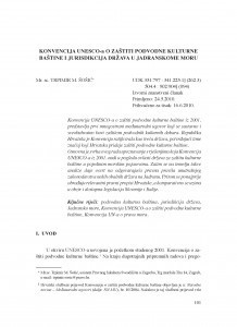 Konvencija UNESCO-a o zaštiti podvodne kulturne baštine i jurisdikcija država u Jadranskome moru / Trpimir M. Šošić