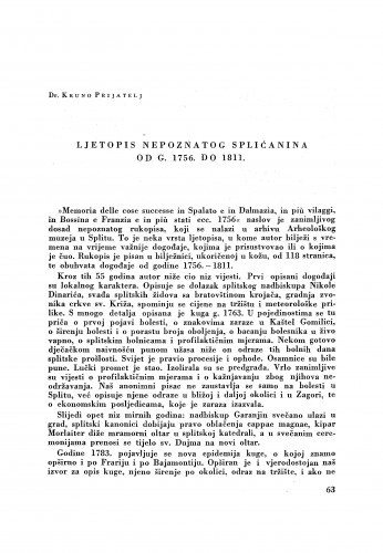 Ljetopis nepoznatog Splićanina od 1756. do 1811. / Kruno Prijatelj