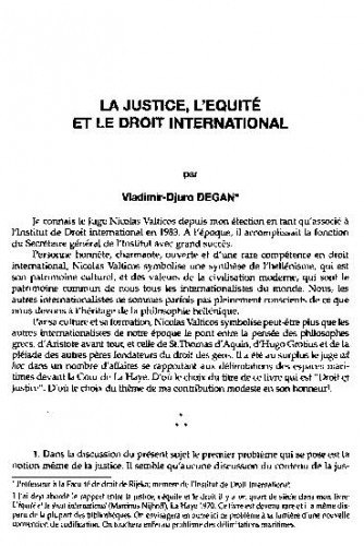 La justice, l'équité et le droit international / Vladimir-Djuro Degan