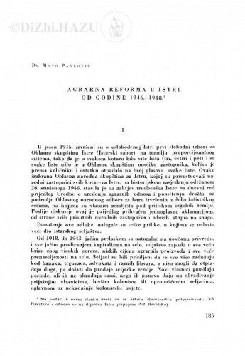 Agrarna reforma u Istri od godine 1946.-1948. / M. Pavlović