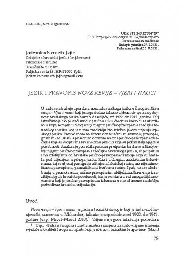 Jezik i pravopis Nove revije – Vjeri i nauci / Jadranka Nemeth-Jajić
