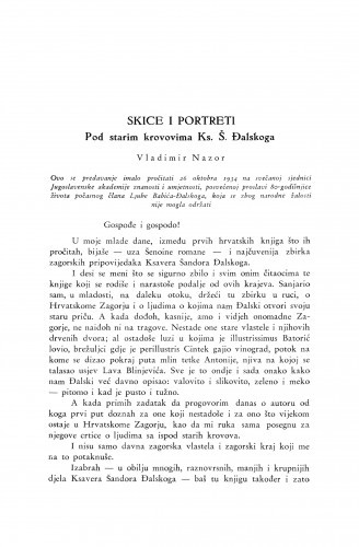 Skice i portreti : Pod starim krovovima K. Š. Đalskoga / V. Nazor
