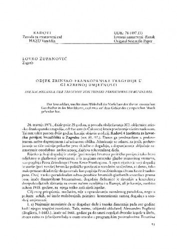 Odjek zrinsko-frankopanske tragedije u glazbenoj umjetnosti / Lovro Županović