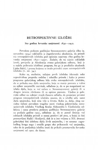 Retrospektivne izložbe : Sto godina hrvatske umjetnosti 1830-1930