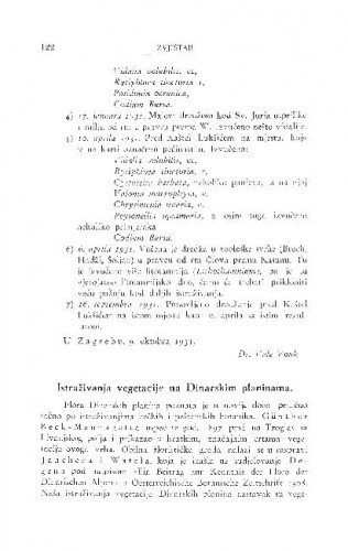 Istraživanje vegetacije na Dinarskim planinama / I. Horvat