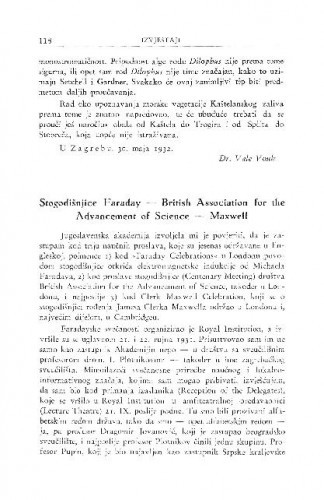 Stogodišnjice Faraday - British Association for the Advancement of Science - Maxvell / S. Hondl