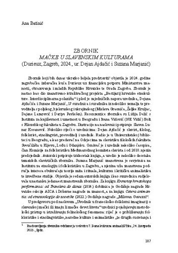 Zbornik Mačke u slavenskim kulturama : (Durieux, Zagreb, 2024., ur. Dejan Ajdačić i Suzana Marjanić) : [prikaz] / Ana Batinić