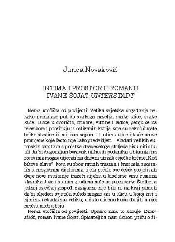 Intima i prostor u romanu Ivane Šojat Unterstadt / Jurica Novaković