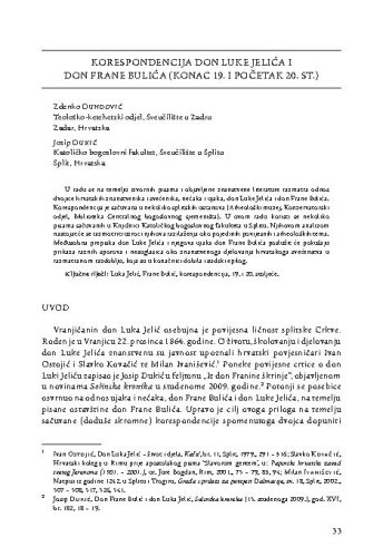 Korespondencija don Luke Jelića i don Frane Bulića (konac 19. i početak 20. stoljeća) / Zdenko Dundović, Josip Dukić